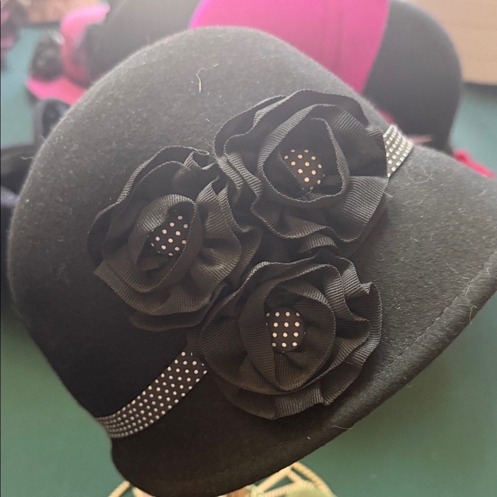 Scala Black Hat with Floral Accents-polkadot band